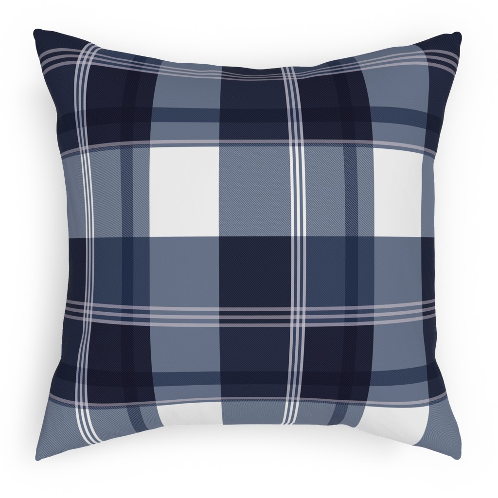 Navy Blue Plaid Outdoor Pillow, 18x18, Single Sided, Blue