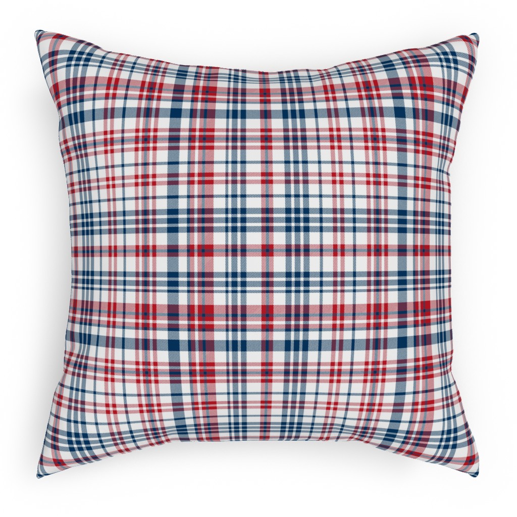 American Plaid - Blue and Red Outdoor Pillow, 18x18, Single Sided, Multicolor