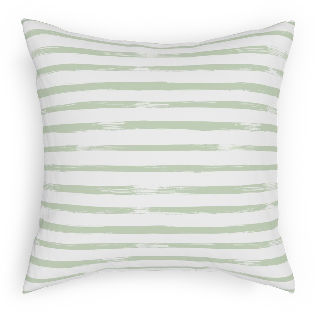 Sage and White Stripes Outdoor Pillow, 18x18, Single Sided, Green