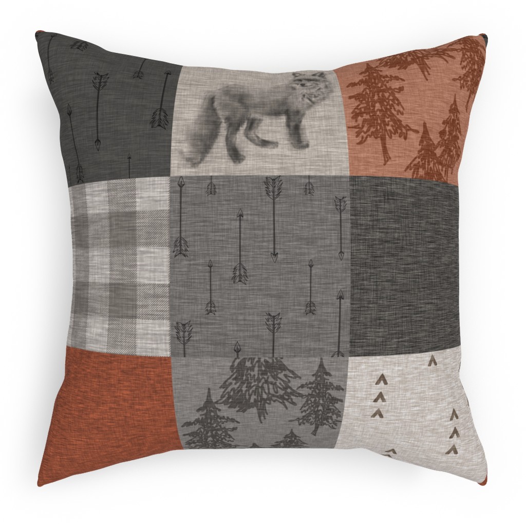 Fox and Arrows - Rust and Grey Outdoor Pillow, 18x18, Single Sided, Gray