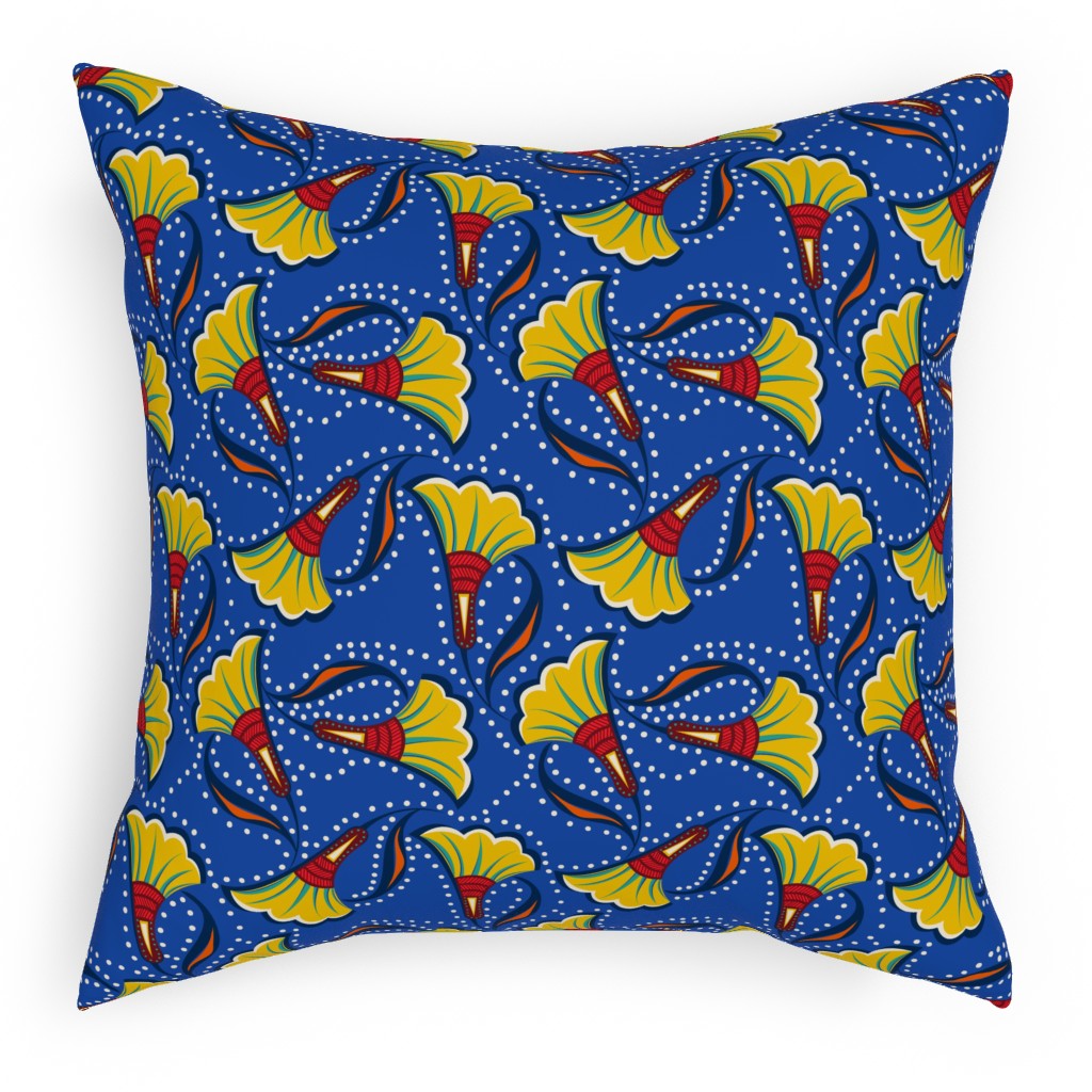 African Floral Outdoor Pillow, 18x18, Single Sided, Blue