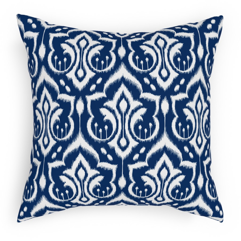 Ikat Damask - Midnight Navy Outdoor Pillow, 18x18, Single Sided, Blue