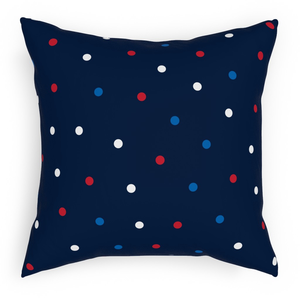 Mixed Polka Dots - Red White and Royal on Navy Blue Outdoor Pillow, 18x18, Single Sided, Blue