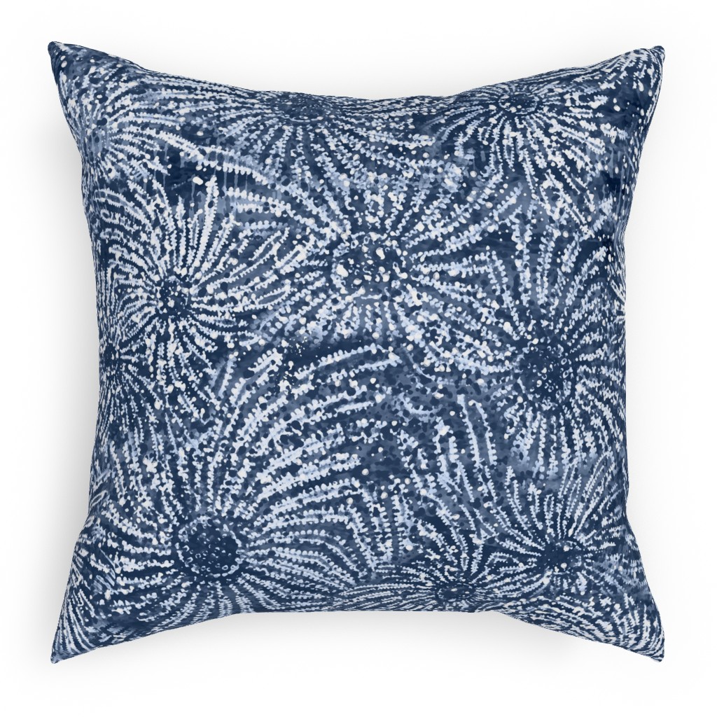 Shibori Floral Bursts - Navy Outdoor Pillow, 18x18, Single Sided, Blue
