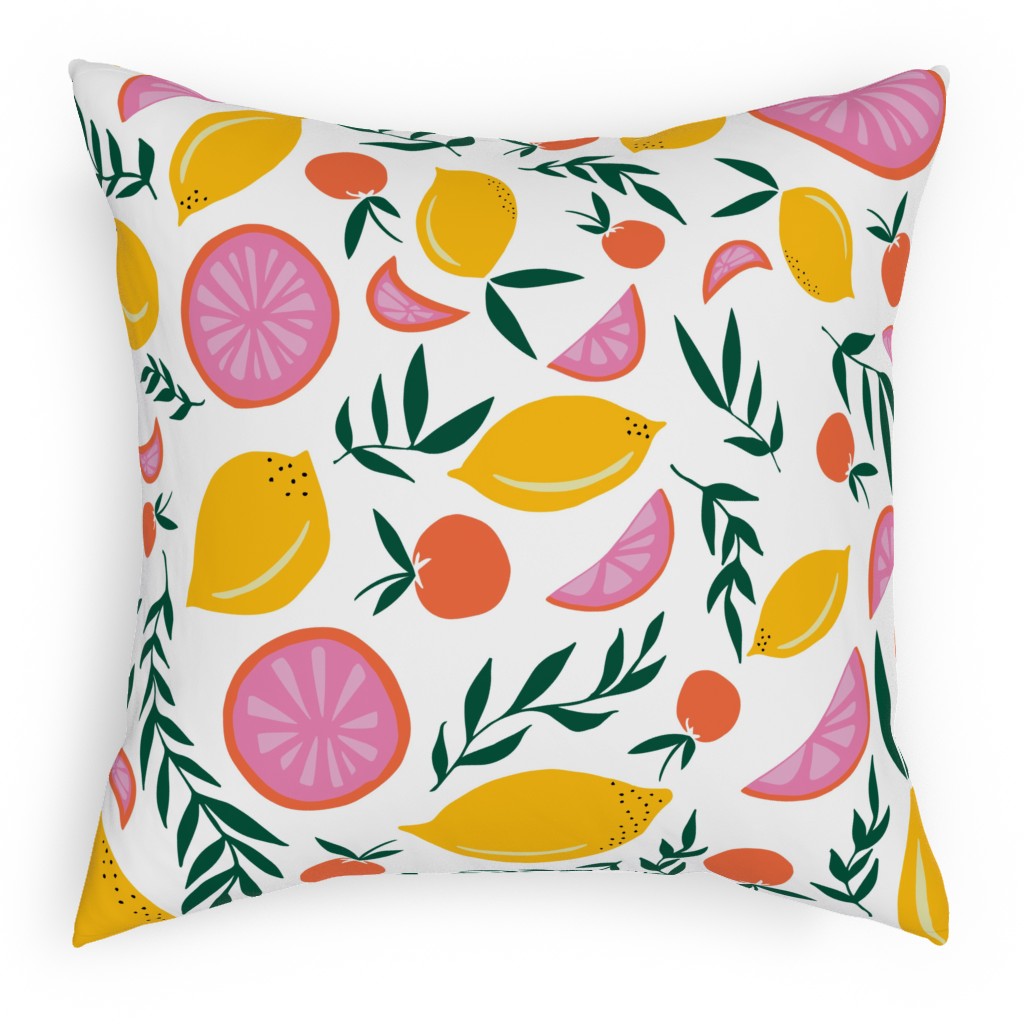 Citrus Grove - Pink and Yellow Outdoor Pillow, 18x18, Single Sided, Pink