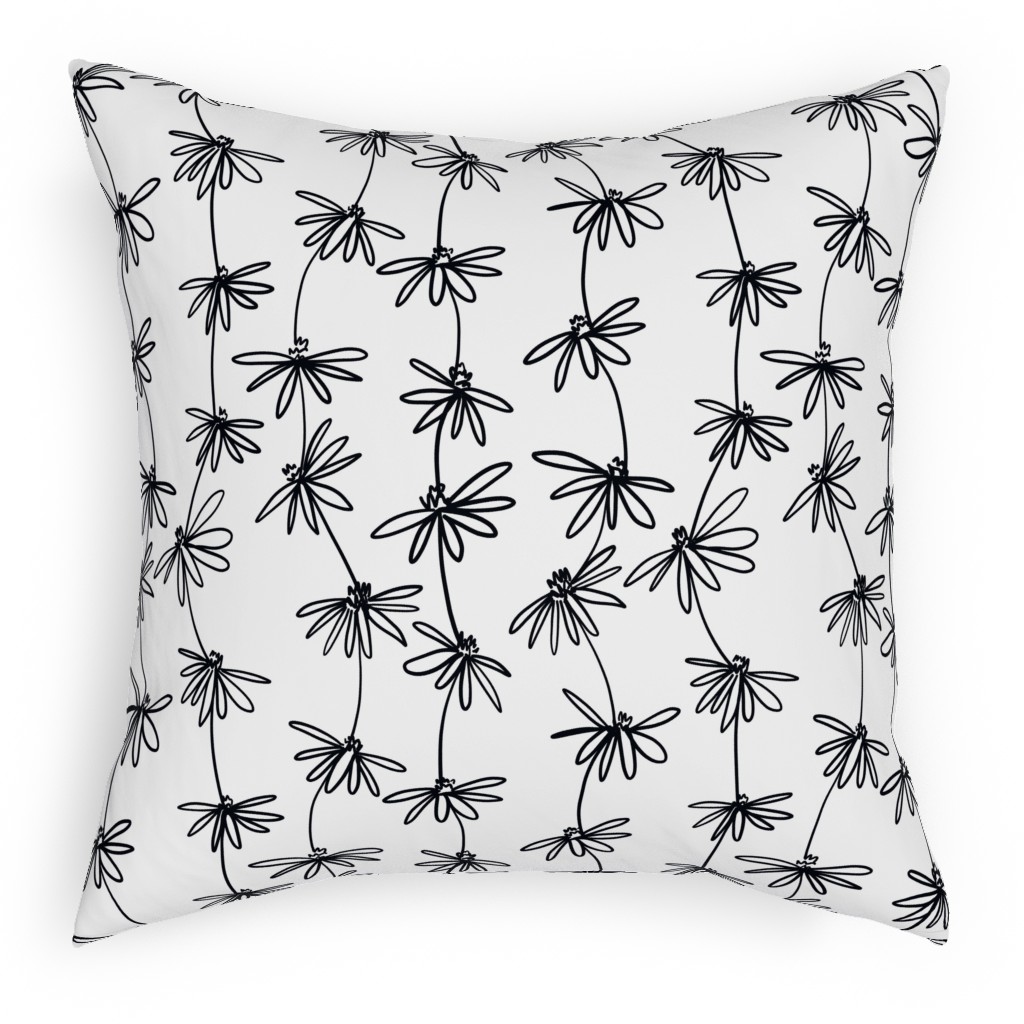 Daisy Chain - Black and White Outdoor Pillow, 18x18, Single Sided, White