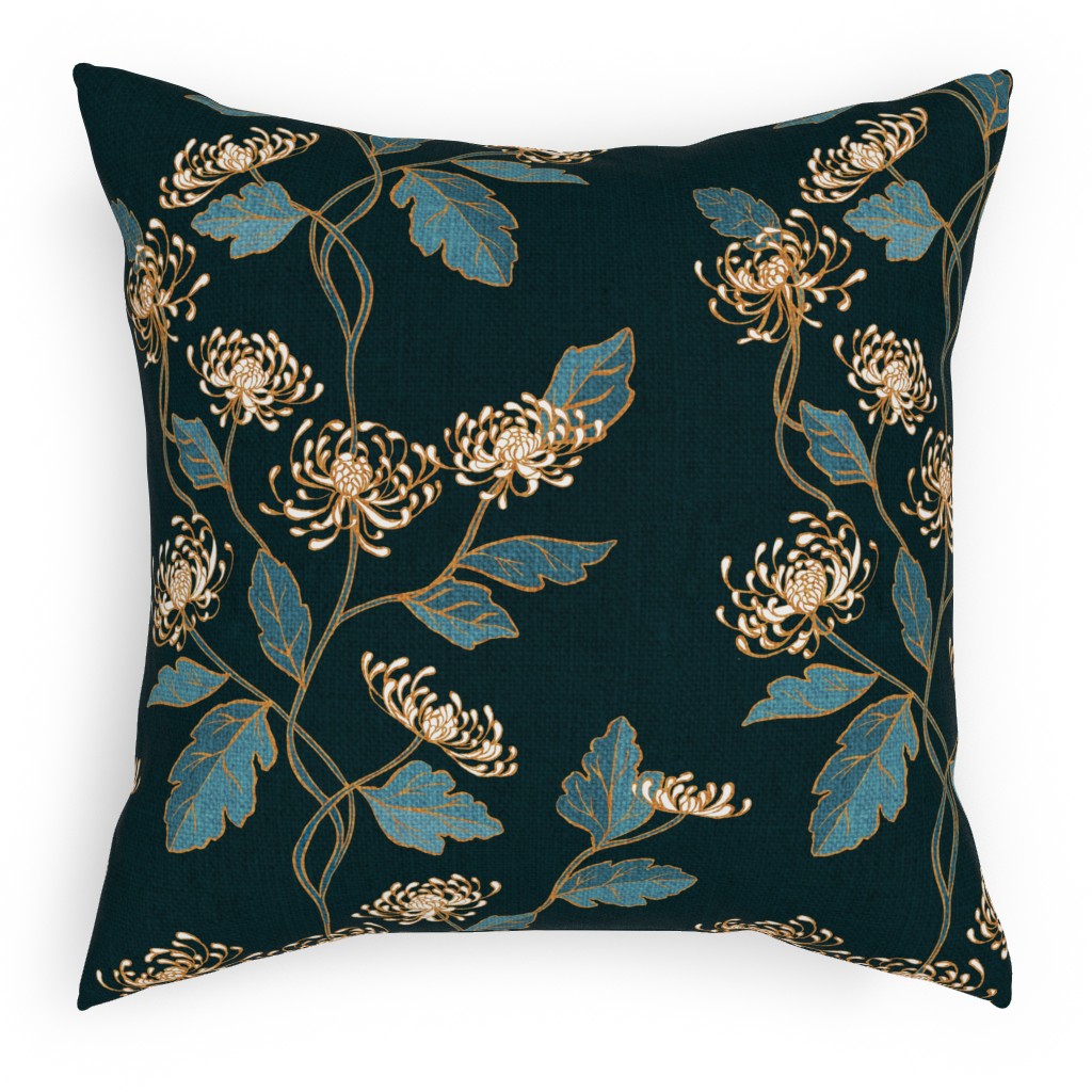 Chrysanthemum Nouveau Outdoor Pillow, 18x18, Single Sided, Blue