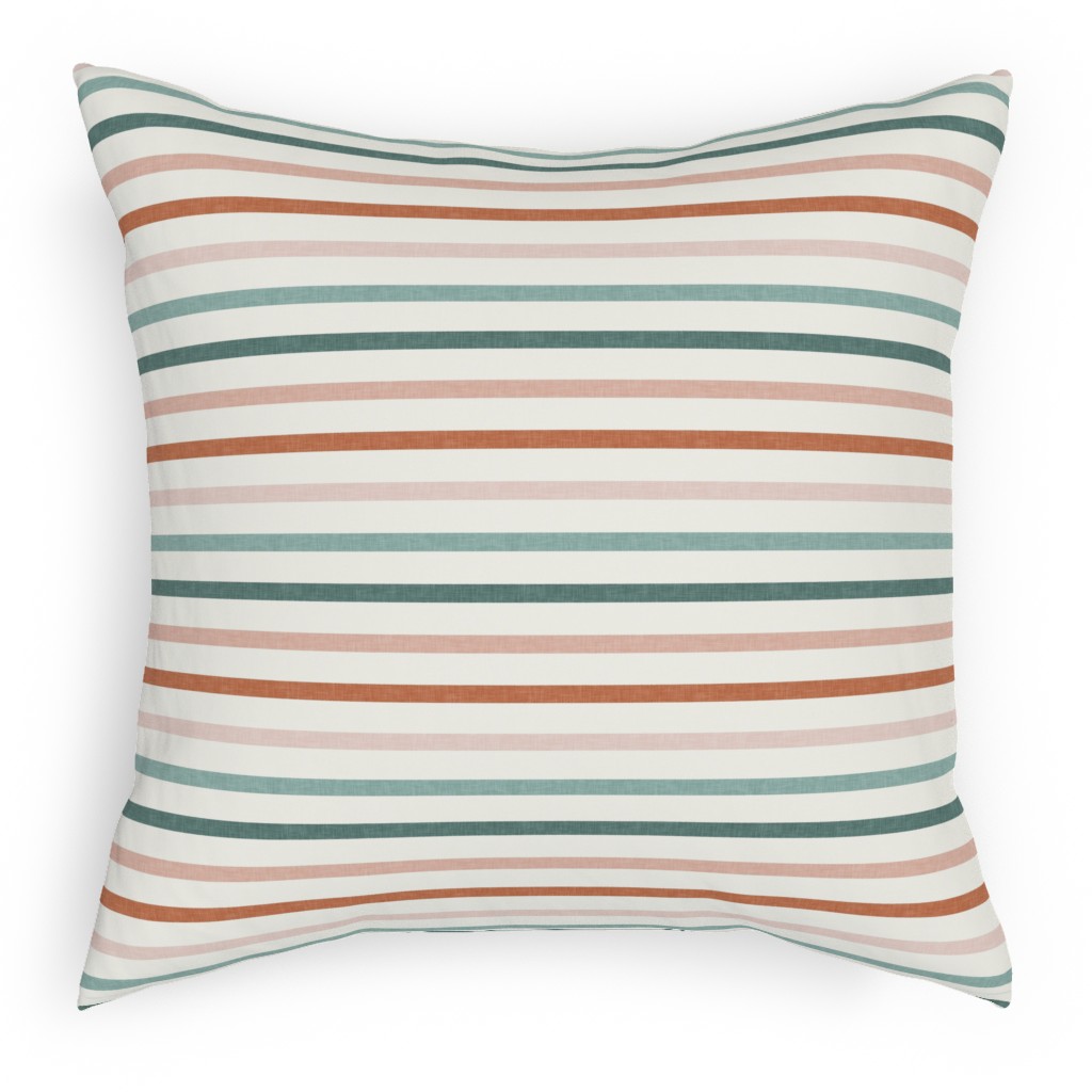 Skinny Stripes - Terracotta & Blue Sunset Outdoor Pillow, 18x18, Double Sided, Multicolor