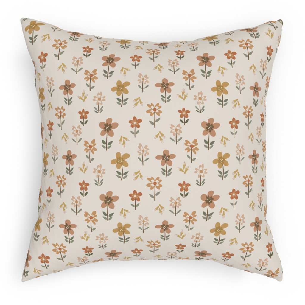 Retro Park Wildflowers Outdoor Pillow, 18x18, Double Sided, Beige