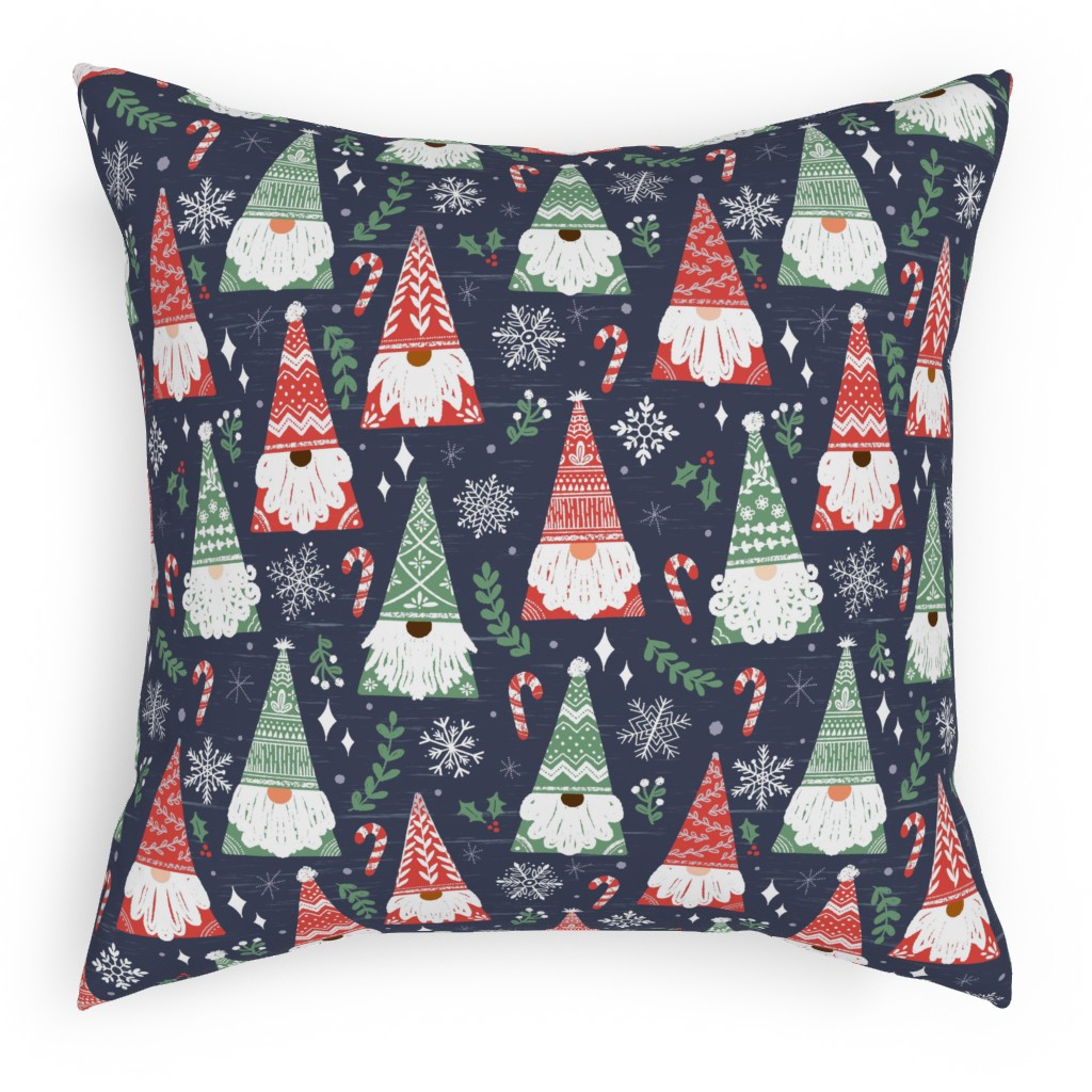 Folk Gnomes Outdoor Pillow, 18x18, Double Sided, Multicolor