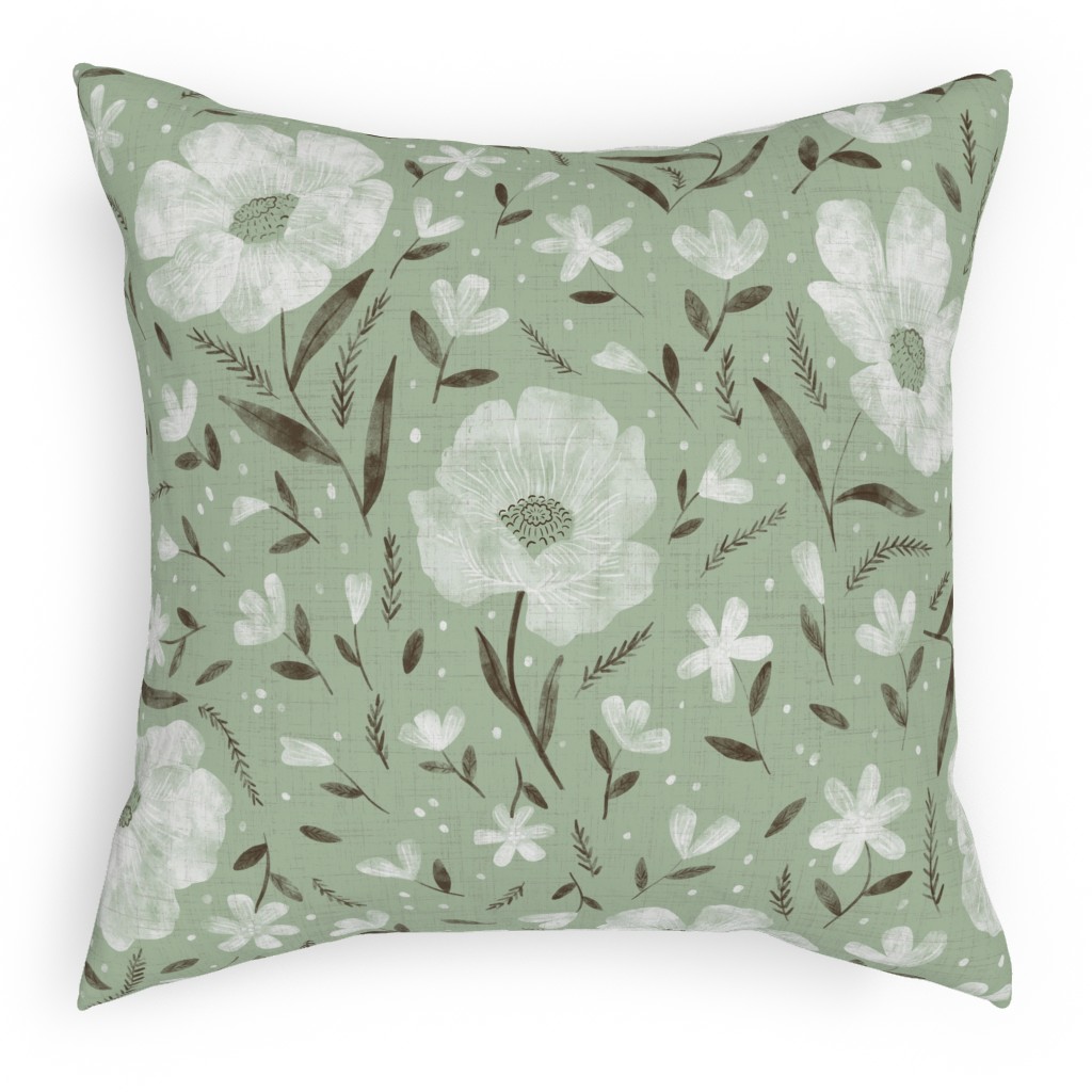 Charlotte Floral - Sage Outdoor Pillow, 18x18, Double Sided, Green
