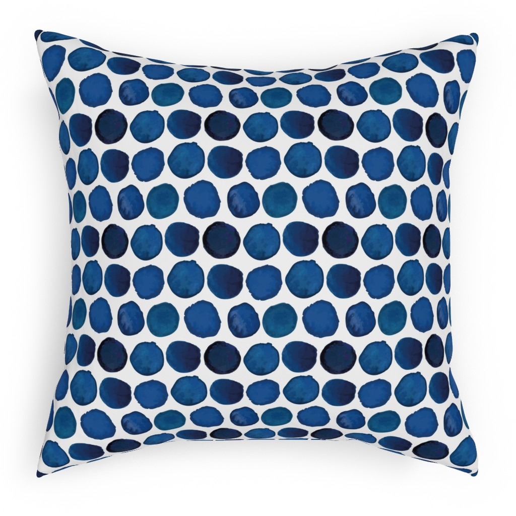 Watercolor Dots - Dark Outdoor Pillow, 18x18, Double Sided, Blue