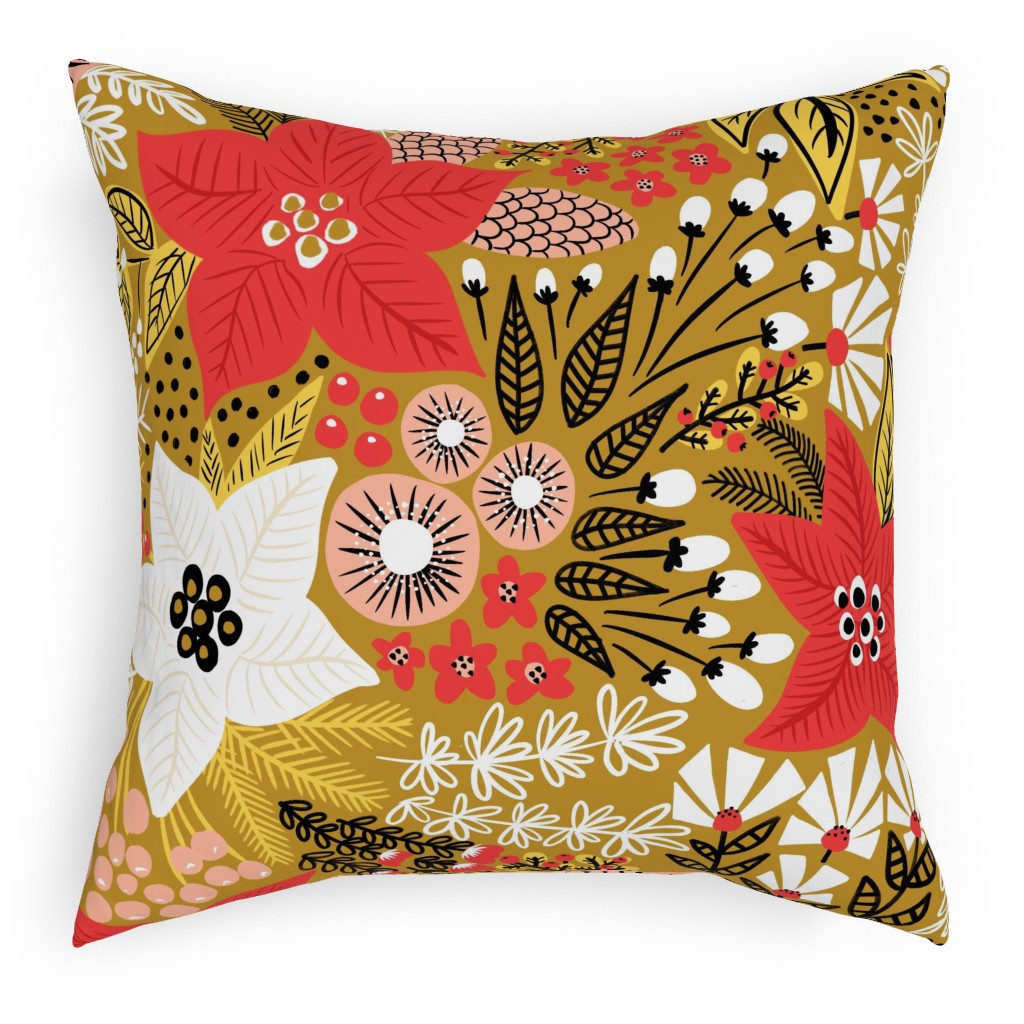 Poinsettia Christmas Flower - Multi Outdoor Pillow, 18x18, Double Sided, Multicolor