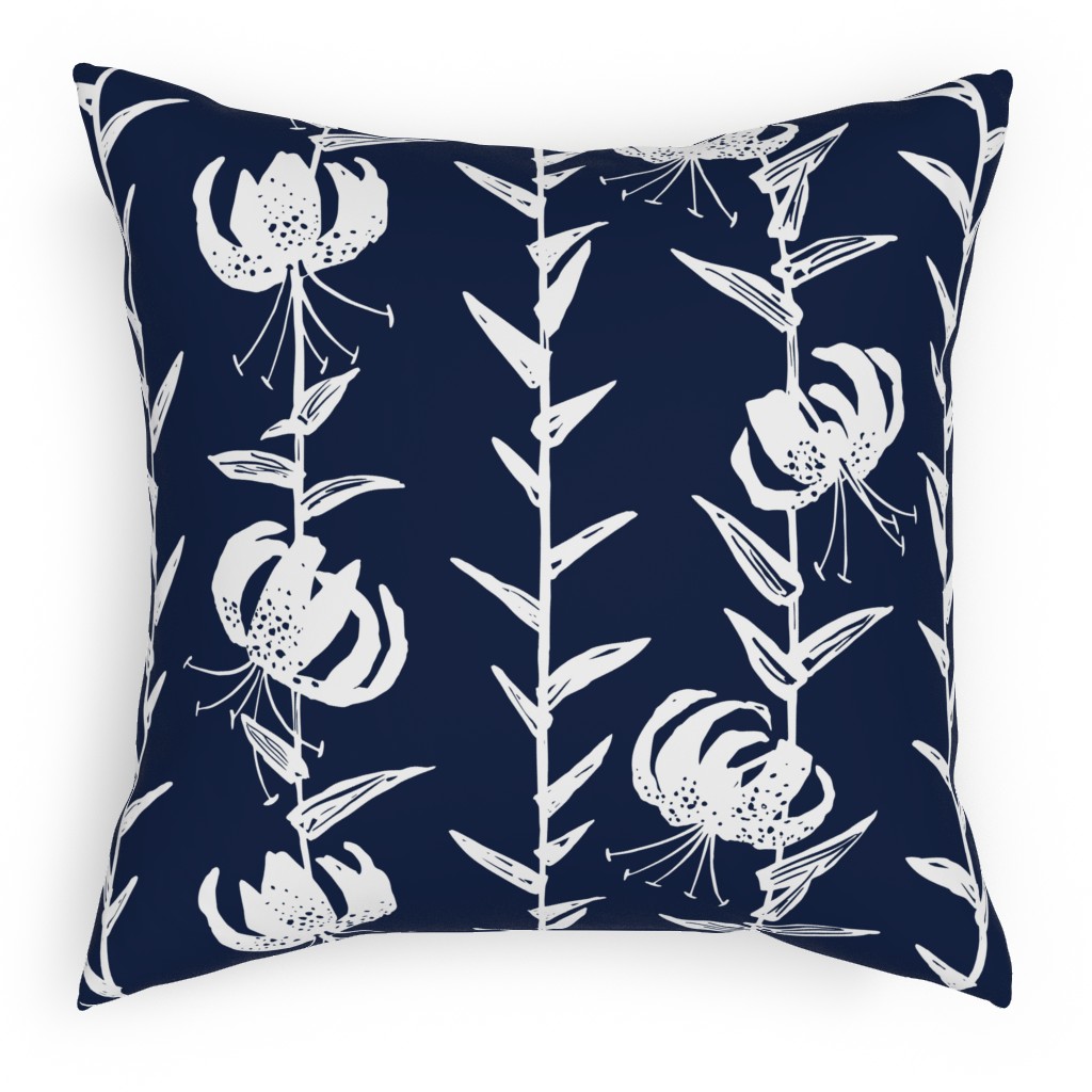 Lily Stripe - Blue Outdoor Pillow, 18x18, Double Sided, Blue
