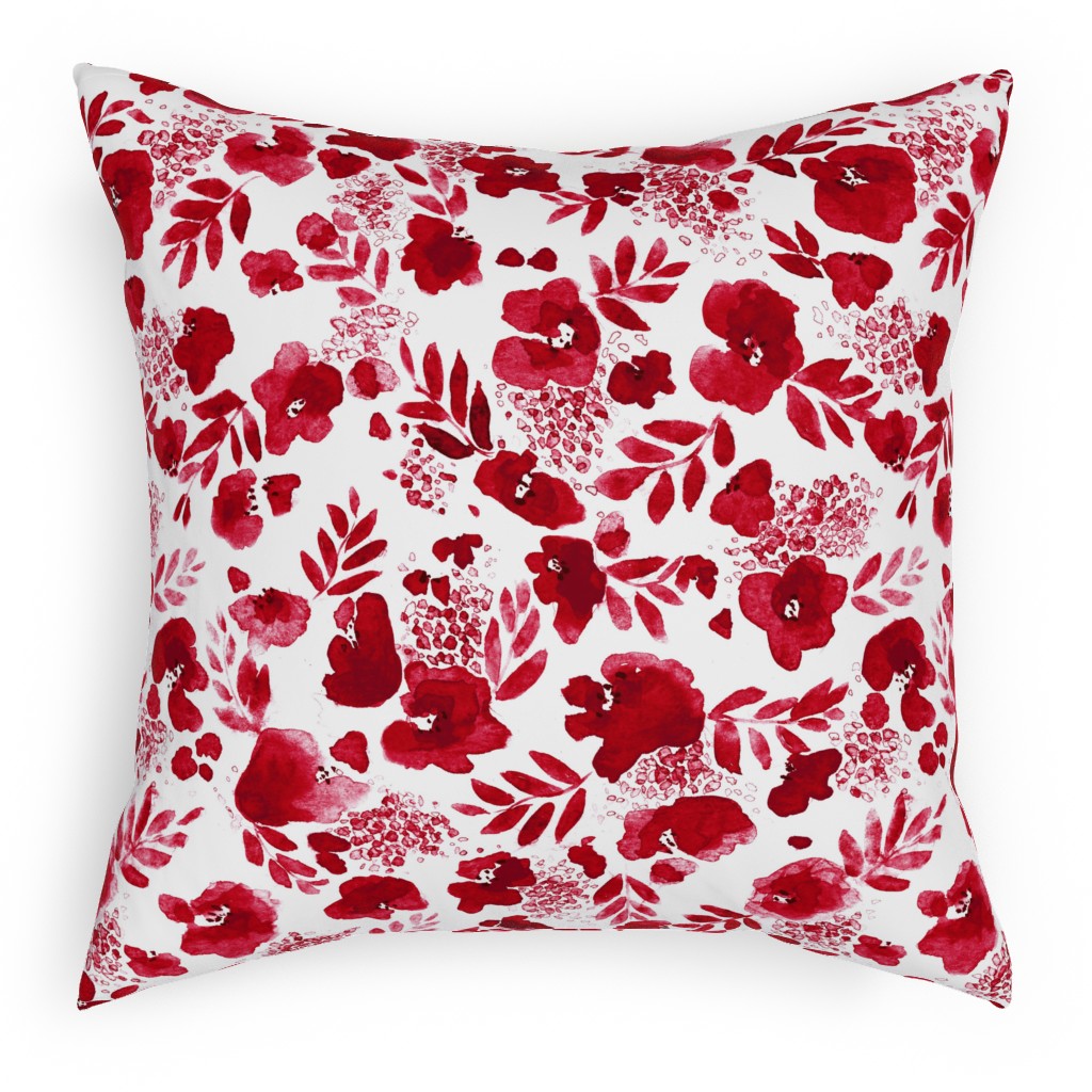 Floret Floral - Red Outdoor Pillow, 18x18, Double Sided, Red