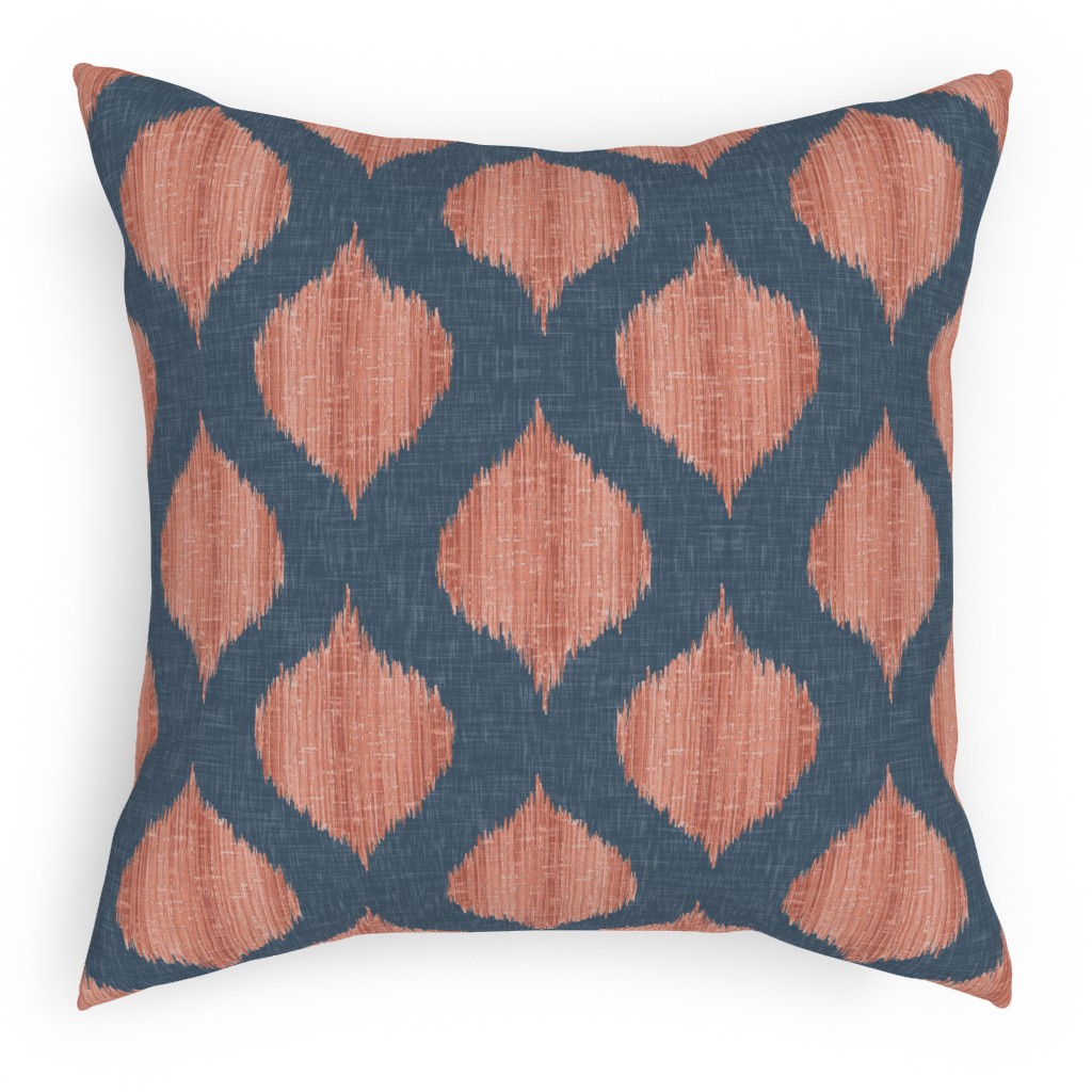 Lela Ikat - Navy and Coral Outdoor Pillow, 18x18, Double Sided, Blue