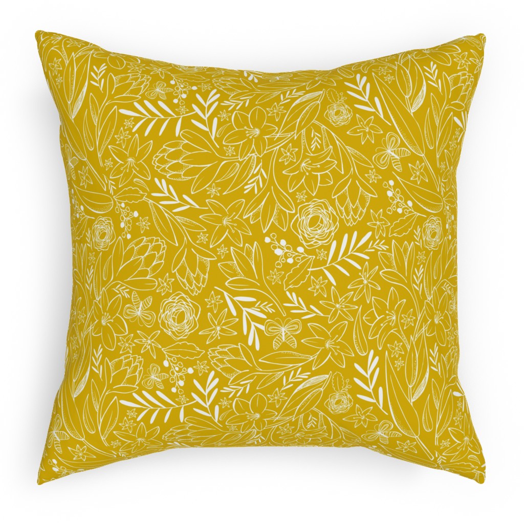 Botanical Floral Sketchbook - Yellow Outdoor Pillow, 18x18, Double Sided, Yellow