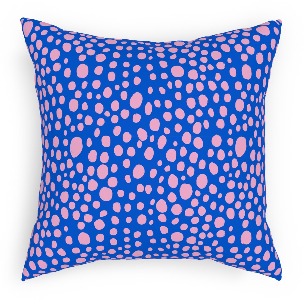 Polka Dot - Blue and Pink Outdoor Pillow, 18x18, Double Sided, Blue
