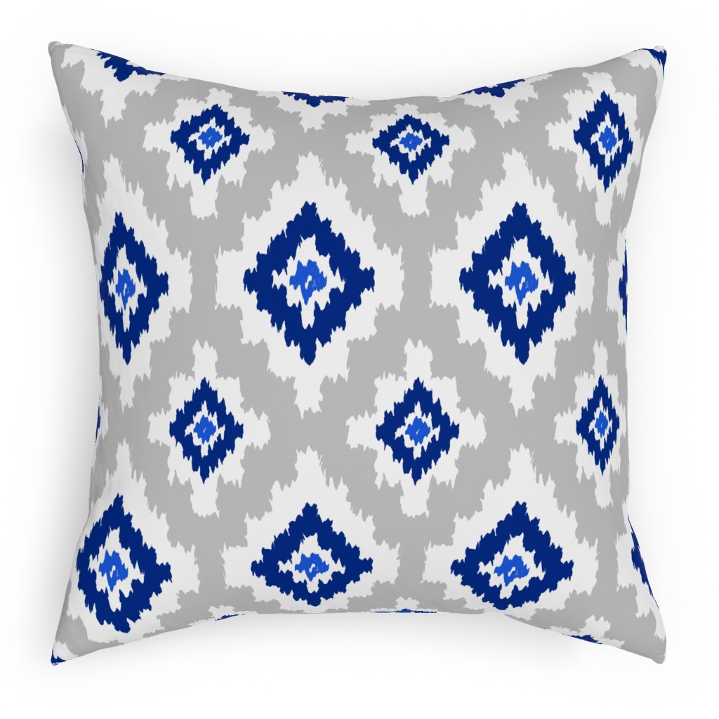 Boho Ikat in Blue & Grey Outdoor Pillow, 18x18, Double Sided, Blue