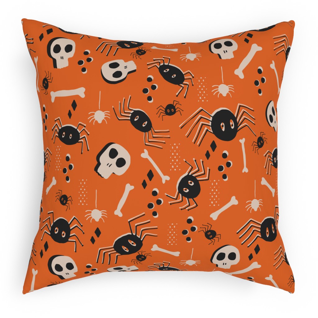 Vintage Halloween - Orange and Black Outdoor Pillow, 18x18, Double Sided, Orange