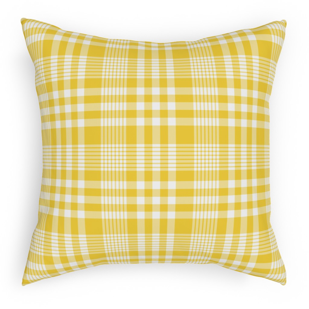 Plaid Pattern Outdoor Pillow, 18x18, Double Sided, Yellow