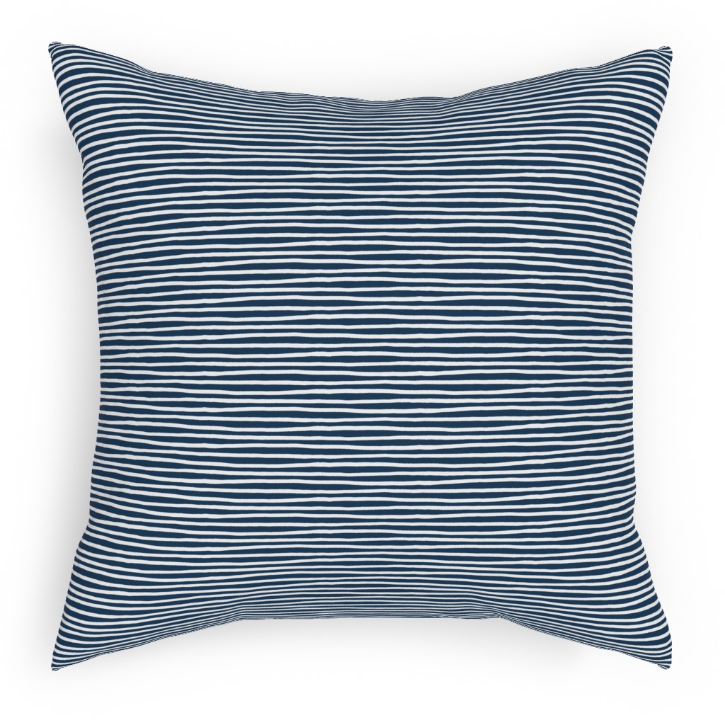 Navy Blue and White Stripes Outdoor Pillow, 18x18, Double Sided, Blue
