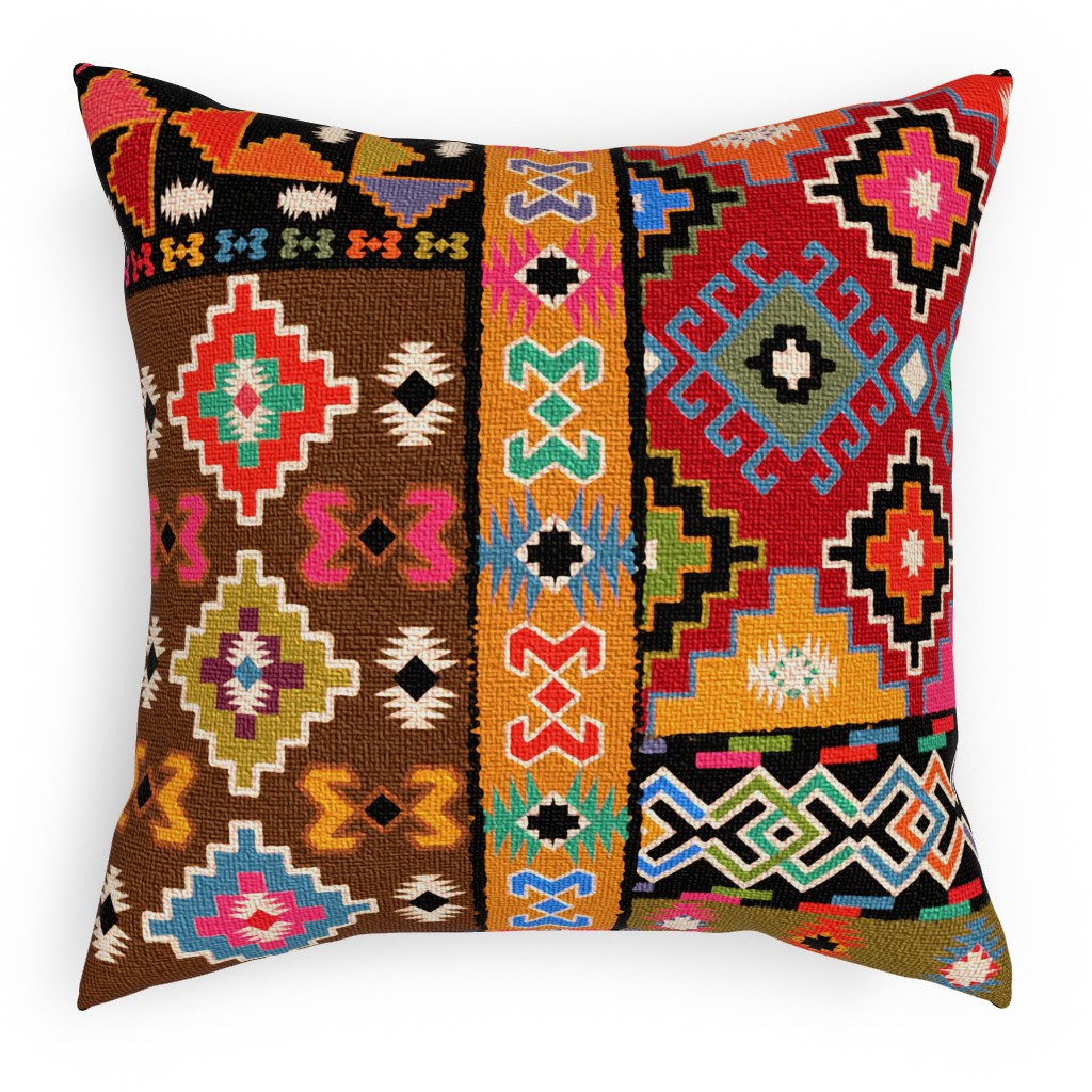 Kilim - Brown Outdoor Pillow, 18x18, Double Sided, Multicolor