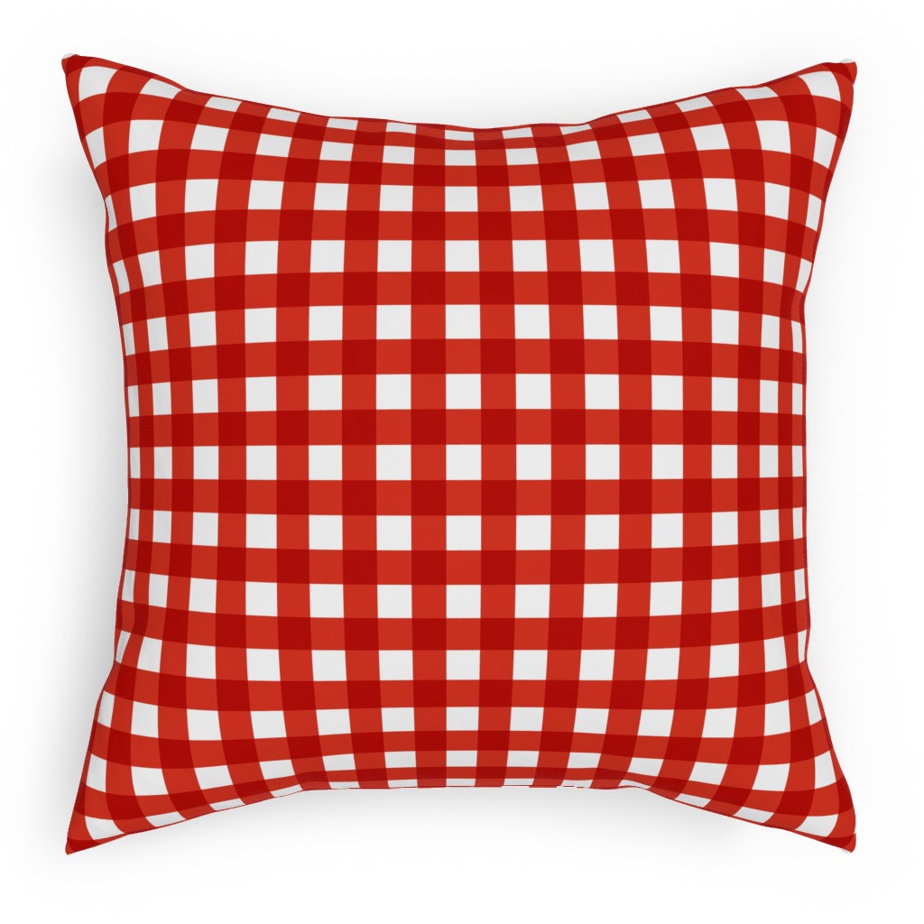Gingham Plaid Check Outdoor Pillow, 18x18, Double Sided, Red