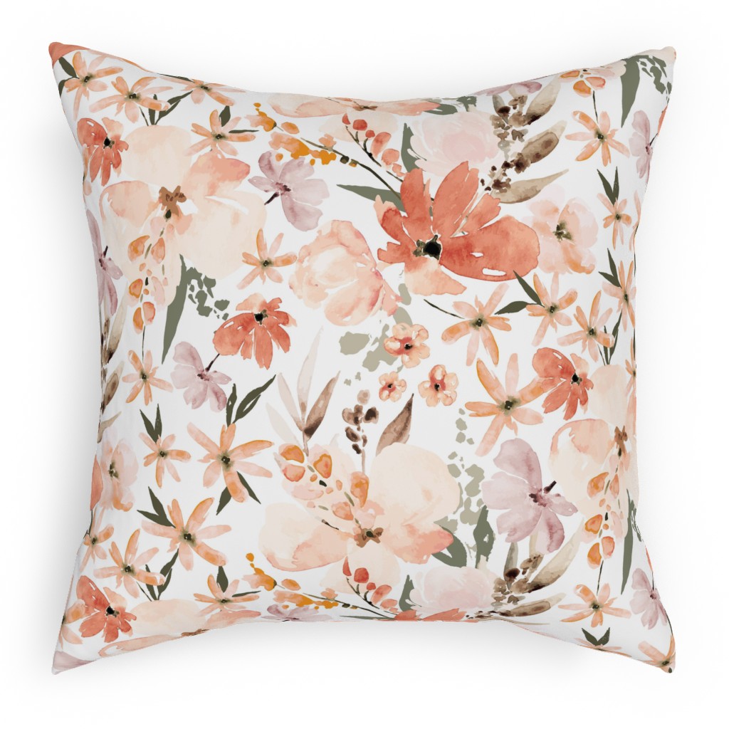 Earth Tone Floral Summer in Peach & Apricot Outdoor Pillow, 18x18, Double Sided, Pink