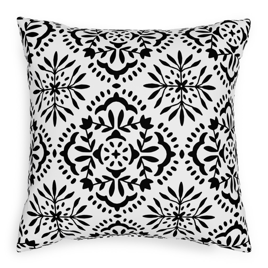 Southern At Heart - Black and White Outdoor Pillow, 20x20, Single Sided, Black