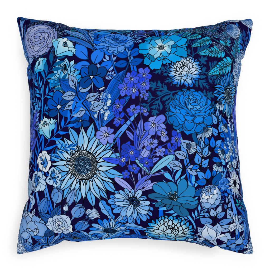 Frozen Flowers Outdoor Pillow, 20x20, Single Sided, Blue