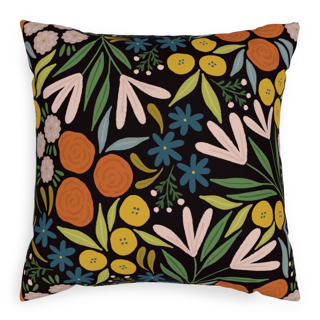 Sofia Floral - Dark Outdoor Pillow, 20x20, Single Sided, Multicolor