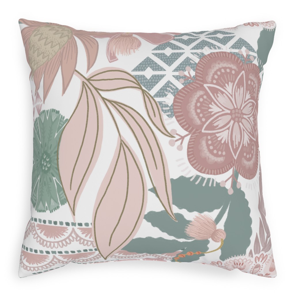 Boho Tropical Outdoor Pillow, 20x20, Single Sided, Multicolor