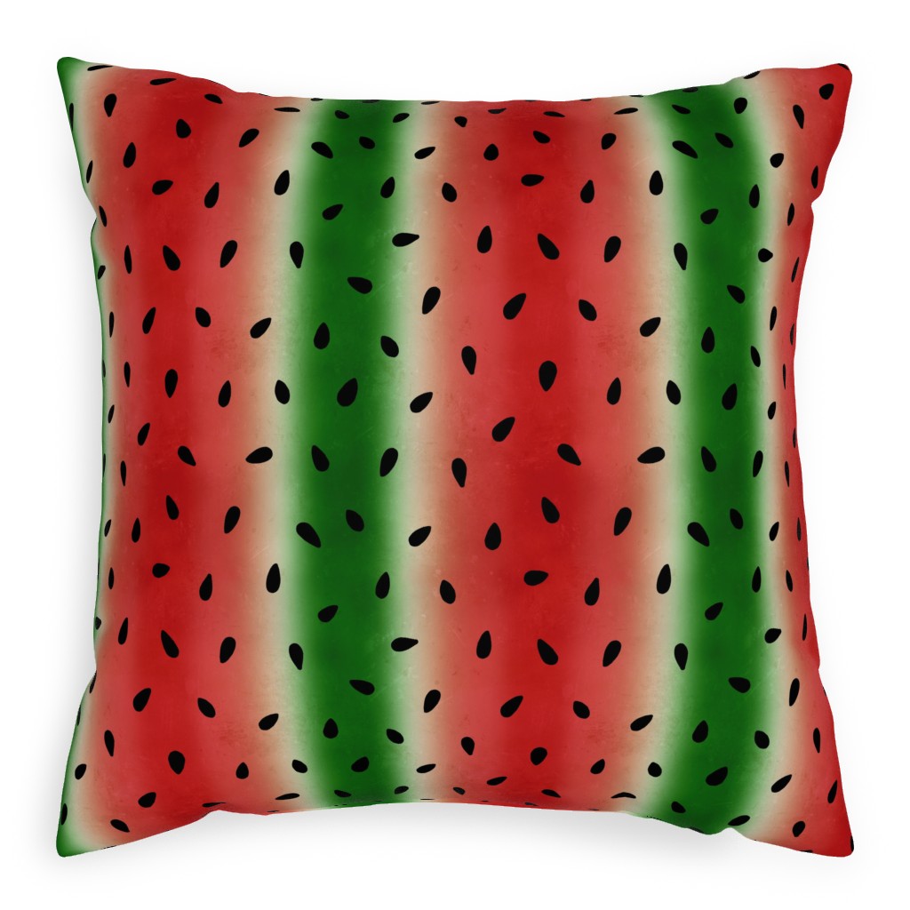 Watermelon Stripes Distressed - Red and Green Outdoor Pillow, 20x20, Single Sided, Multicolor