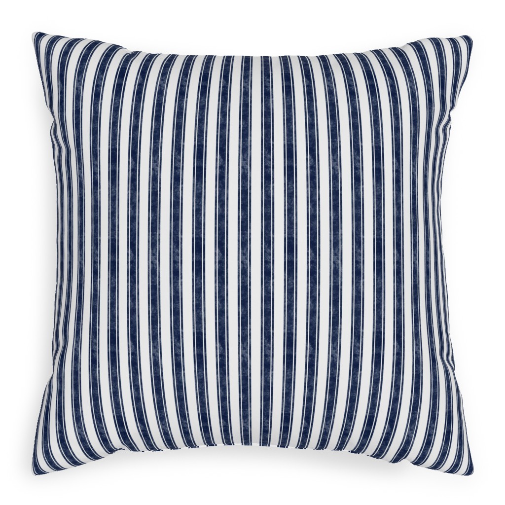 Vertical French Ticking Textured Pinstripes in Dark Midnight Navy and White Outdoor Pillow, 20x20, Single Sided, Blue