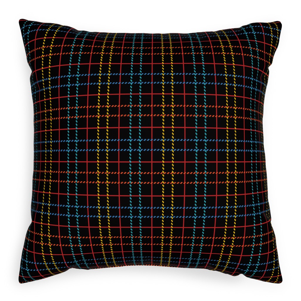 Grid Plaid - Dark Multi Outdoor Pillow, 20x20, Single Sided, Black