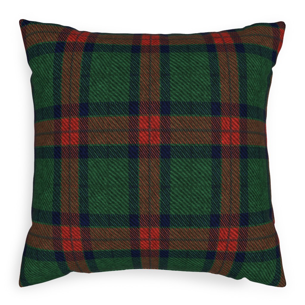 Holiday Tartan Outdoor Pillow, 20x20, Single Sided, Green