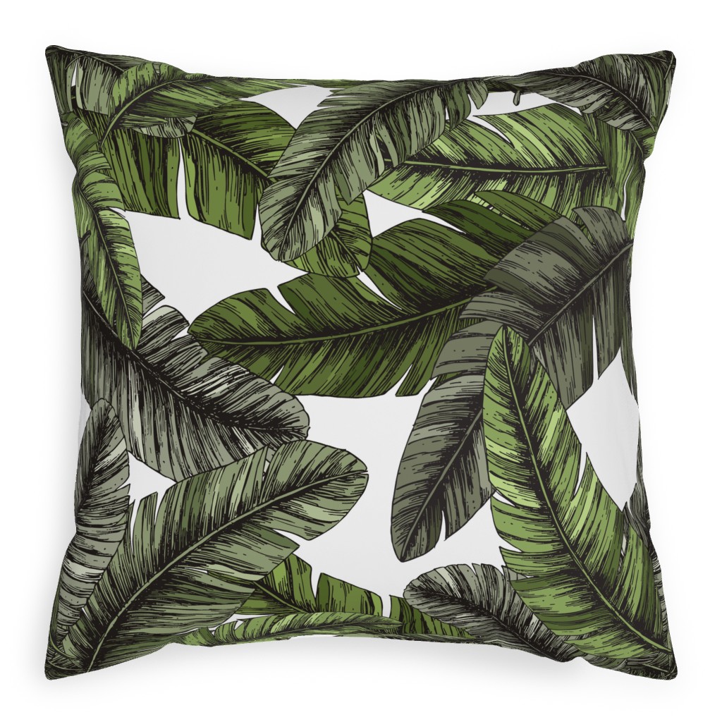 Tropical Palm Leaves - Green Outdoor Pillow, 20x20, Single Sided, Green