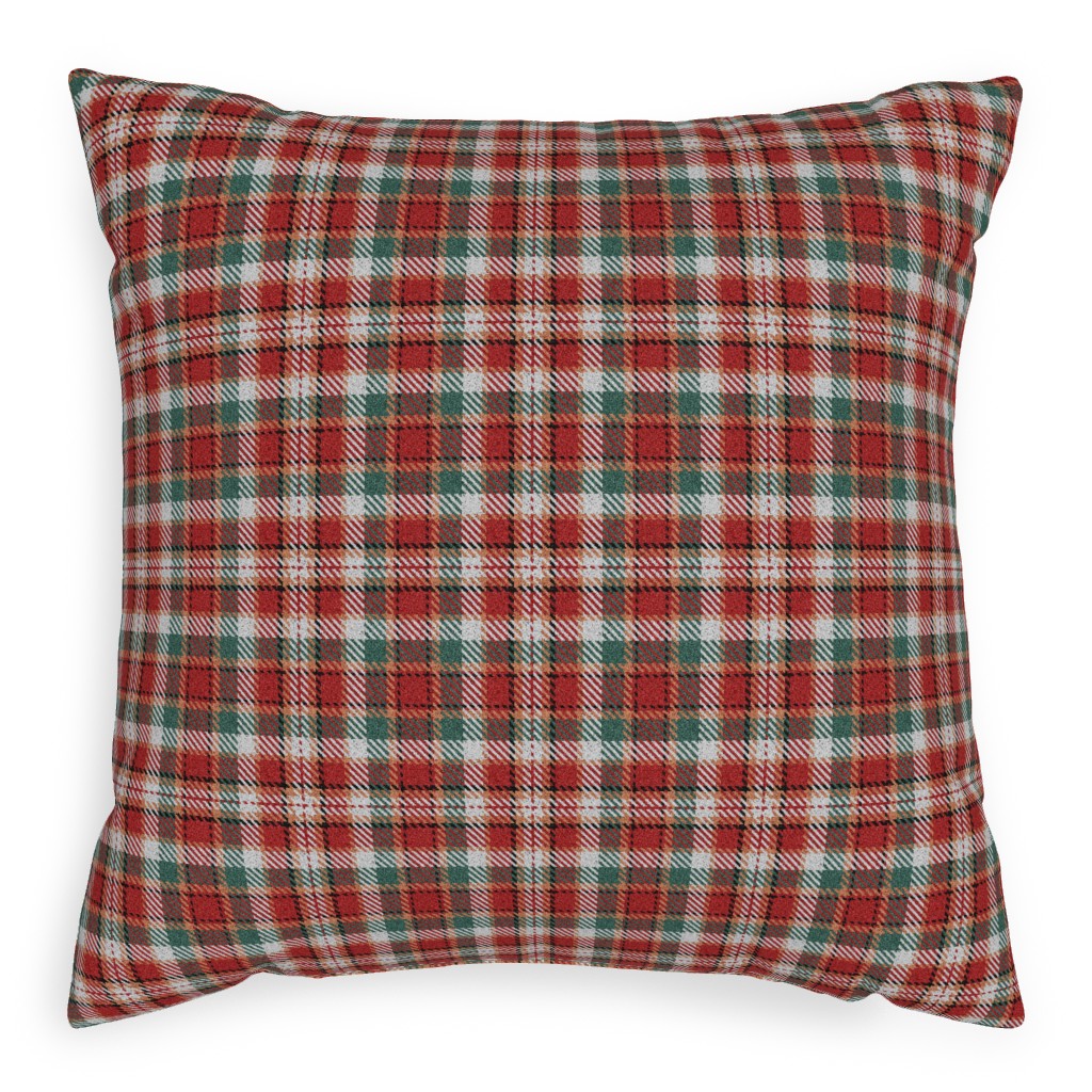 Fuzzy Look Christmas Plaid - Red and Green Outdoor Pillow, 20x20, Single Sided, Red