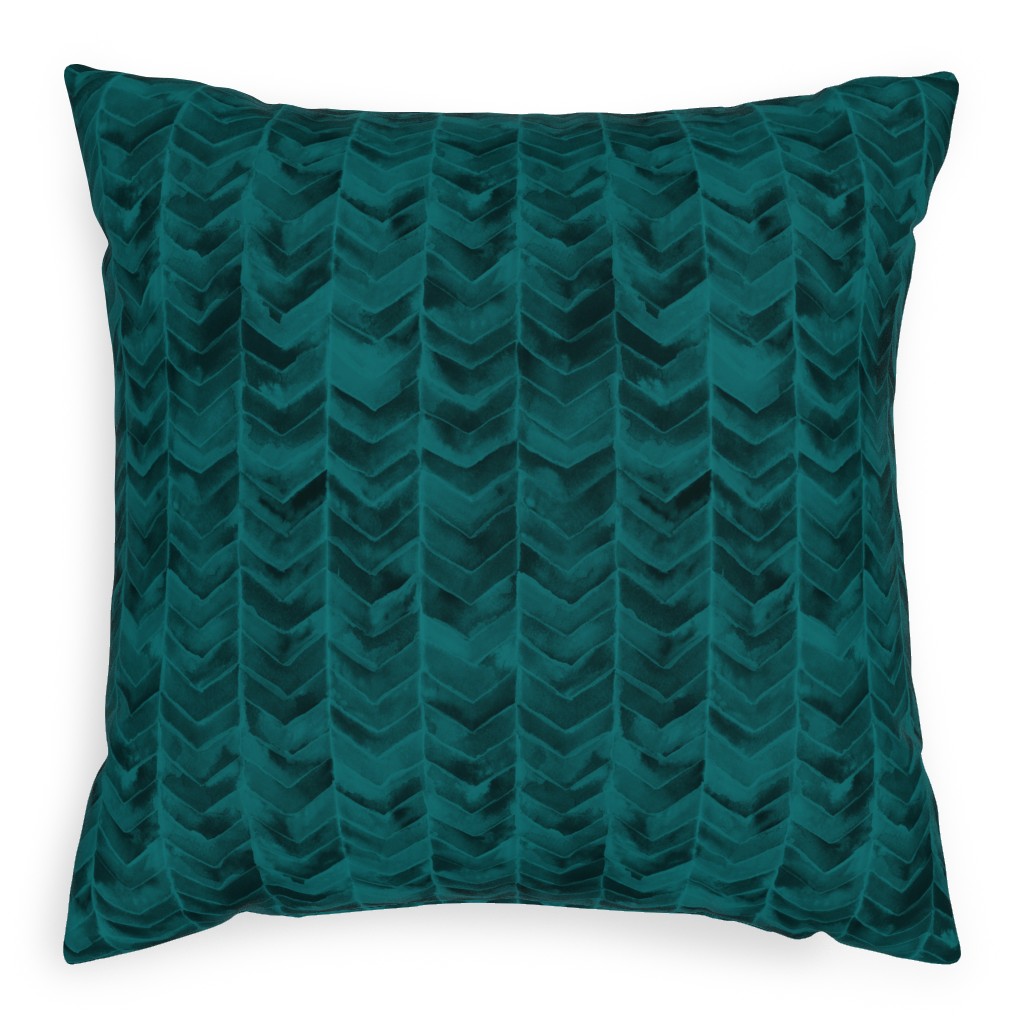 Watercolor Chevron Outdoor Pillow, 20x20, Single Sided, Green