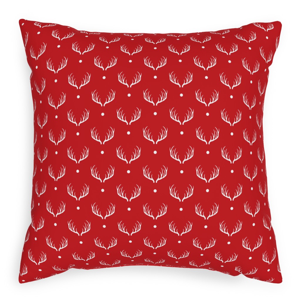 Reindeer Minimalism - Red Outdoor Pillow, 20x20, Single Sided, Red