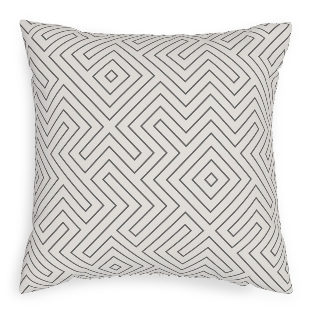 Tribal Maze - Cement on Cream Outdoor Pillow, 20x20, Single Sided, Gray