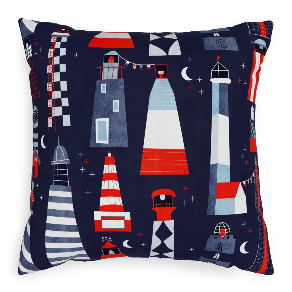 Scandi Lighthouse - Blue Outdoor Pillow, 20x20, Single Sided, Blue
