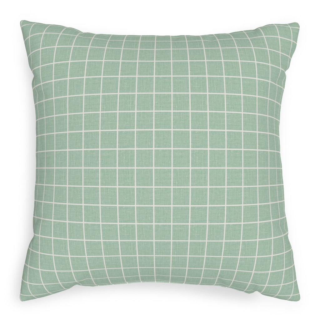 Grid Linen Look Outdoor Pillow, 20x20, Single Sided, Green