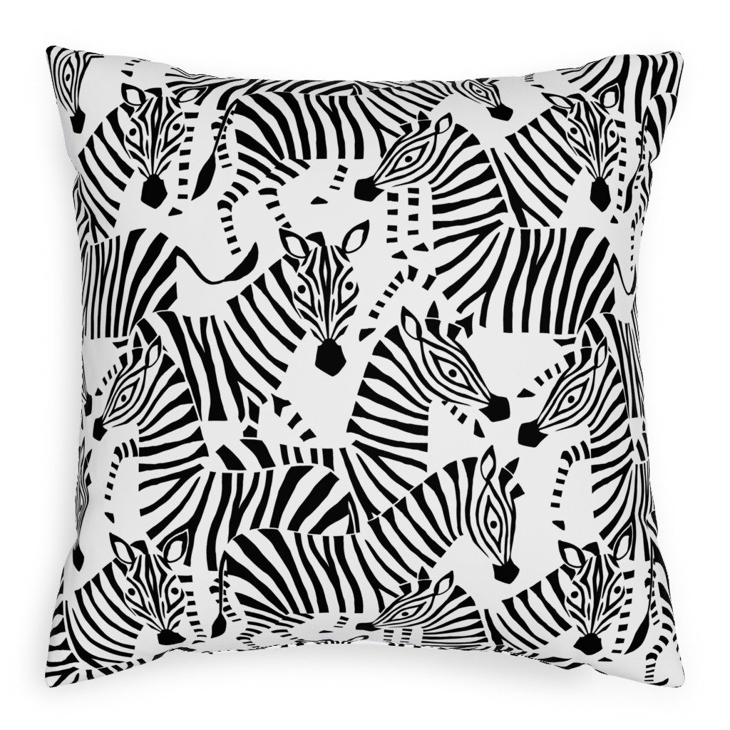 Zebras - Black & White Outdoor Pillow, 20x20, Single Sided, Black