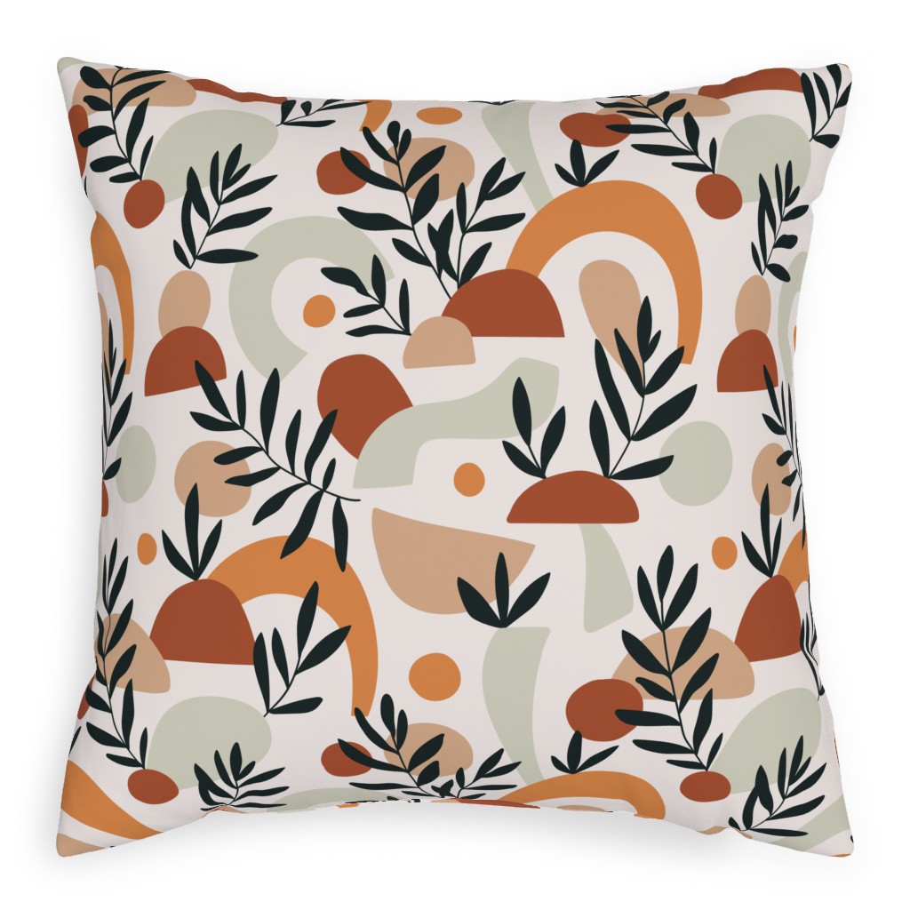 Tropical Leaves and Geometry - Multi Outdoor Pillow, 20x20, Single Sided, Multicolor