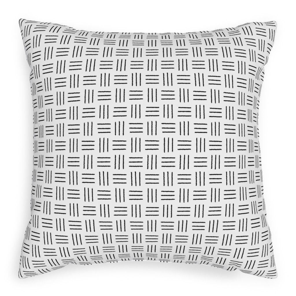 Mudcloth Basket Weave - Black on White Outdoor Pillow, 20x20, Single Sided, White