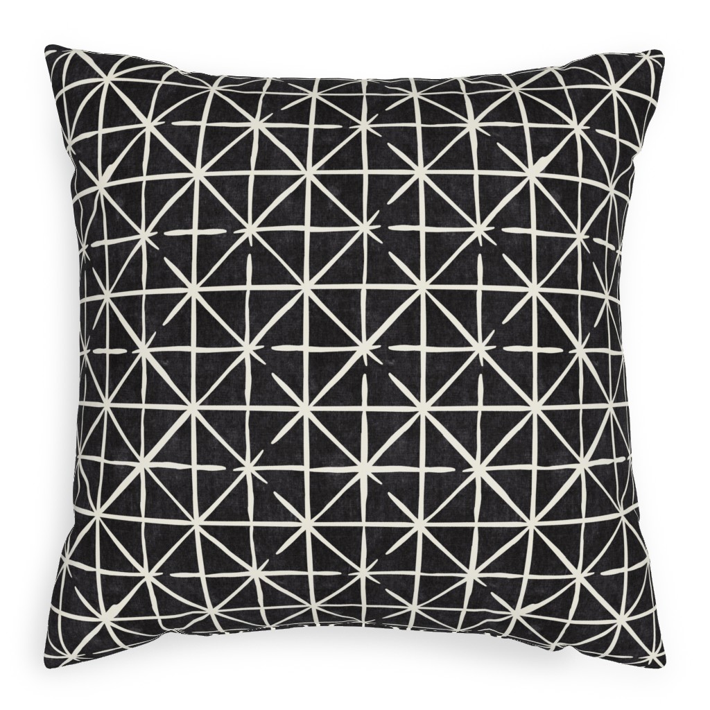 Geometric Triangles - Distressed Geometric Outdoor Pillow, 20x20, Double Sided, Black