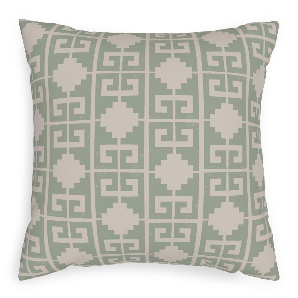 Greek To Me - Green on Cream Outdoor Pillow, 20x20, Double Sided, Green