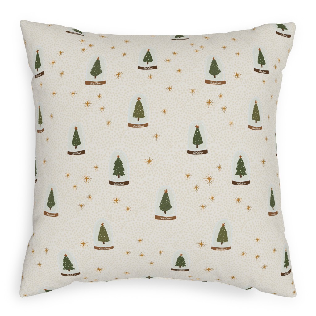 Christmas Tree Snow Globes Outdoor Pillow, 20x20, Double Sided, White